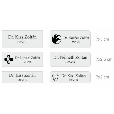 Gravírozott mágneses névkitűző - matt szürke színű műanyag